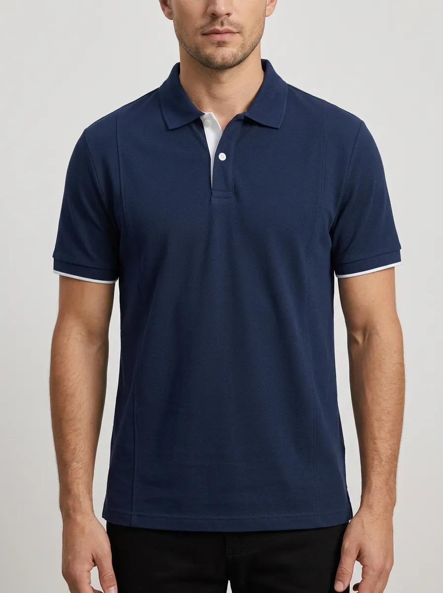 Men's Classic Comfort Contrast Trim Printed Polo Shirt