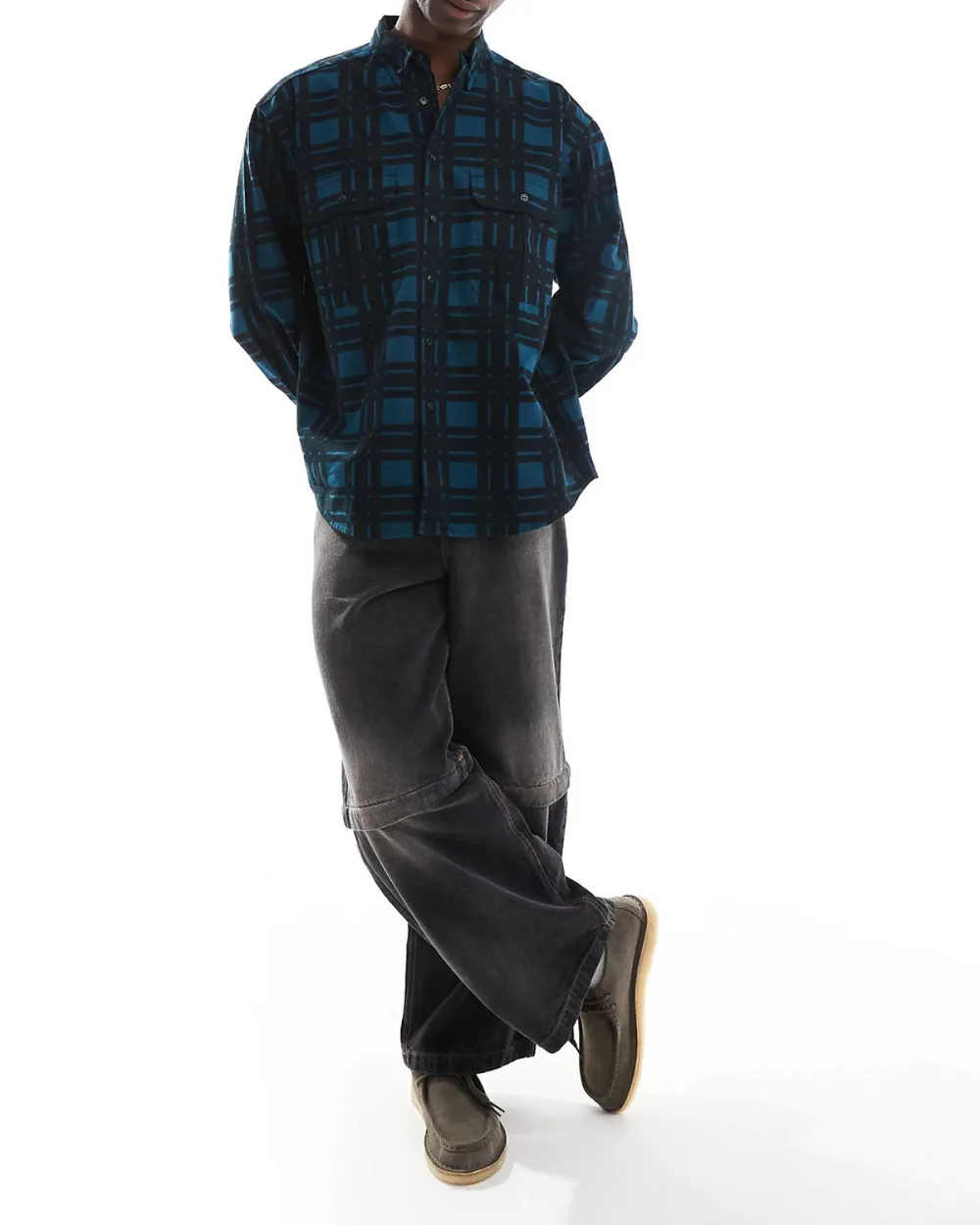 Relaxed Fit Check Print Flannel Shirt In Black