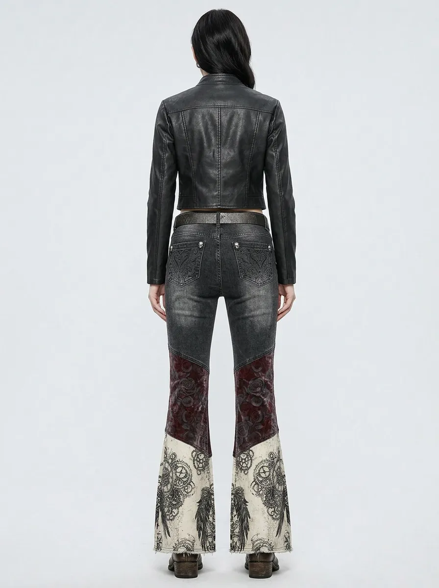Alternative Skull Rose Flare Street Look Women's Gothic Flare Pants