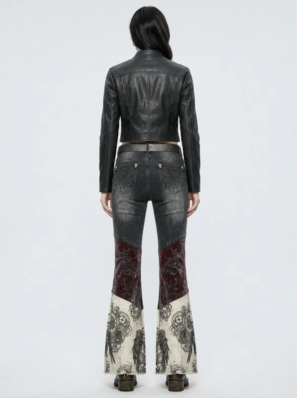 Alternative Skull Rose Flare Street Look Women's Gothic Flare Pants