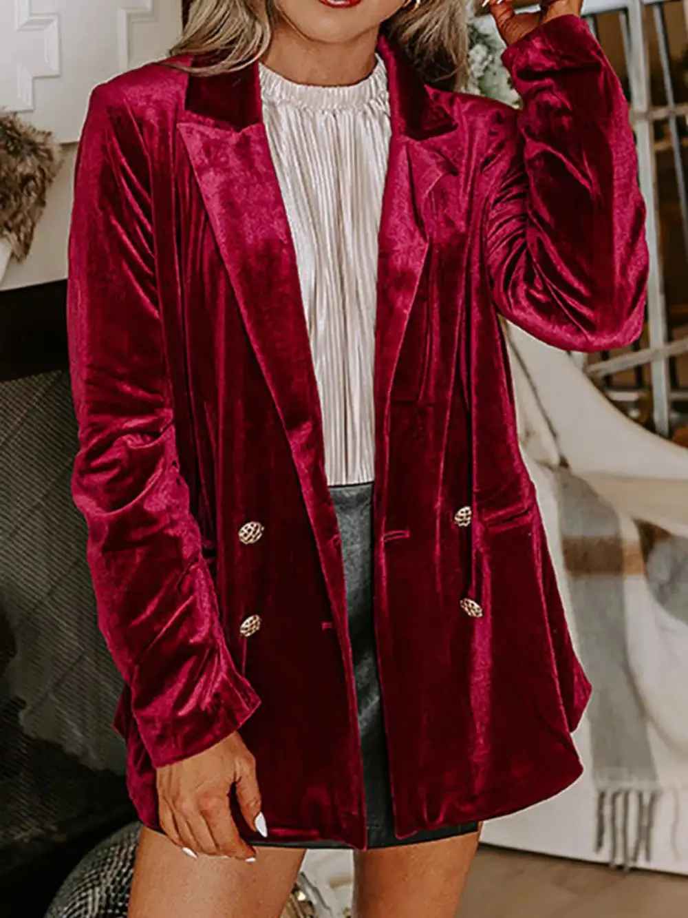 Everyday Velvet Lapel Collar Button Up Blazer
