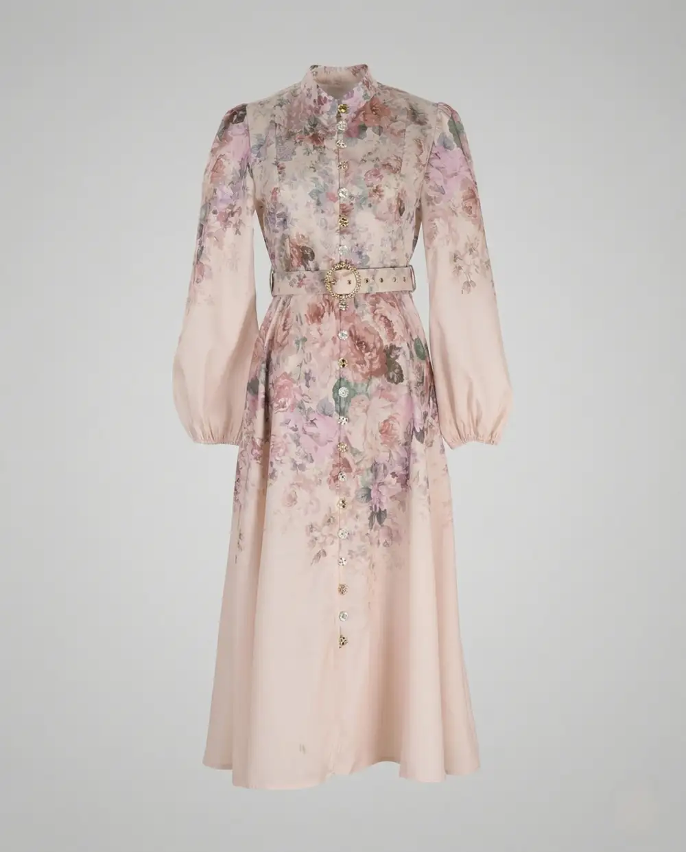 Women's A-Line Satin Floral Belted Midi Dress