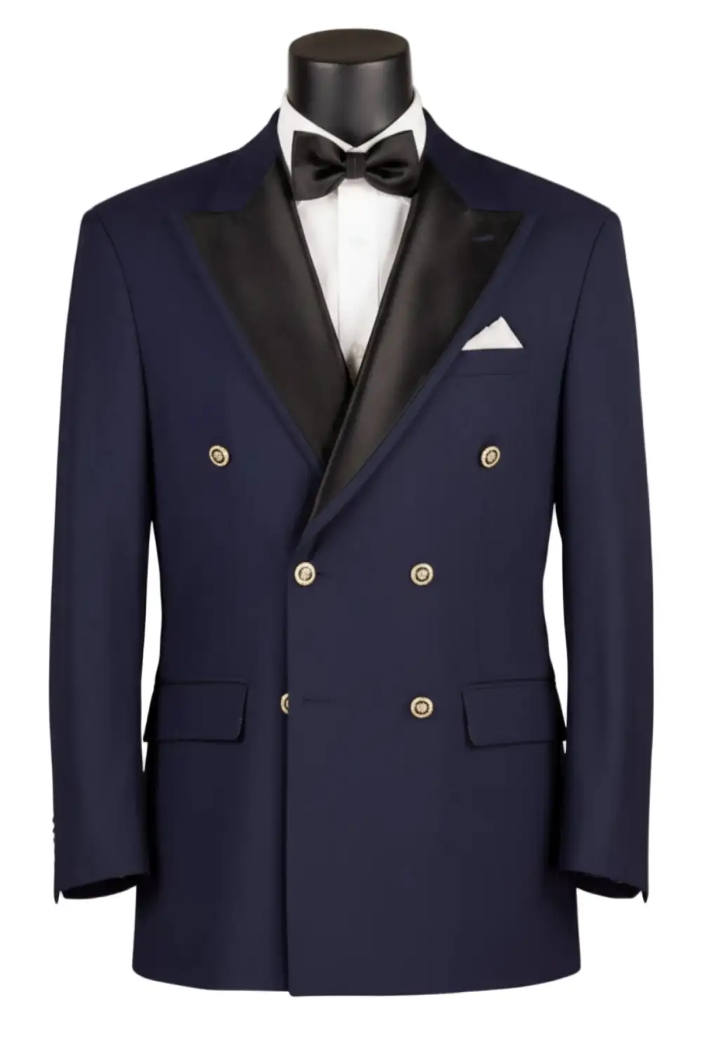 Navy Modern Fit Satin Double Breasted Peak Lapel Side Vents Blazer