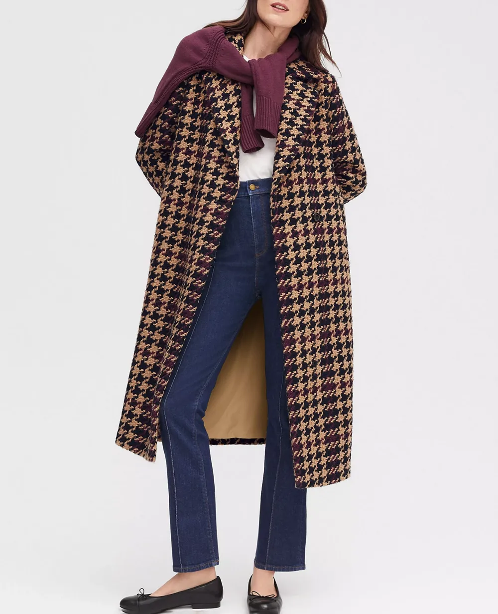 Petite Plaid Long Double Breasted Coat
