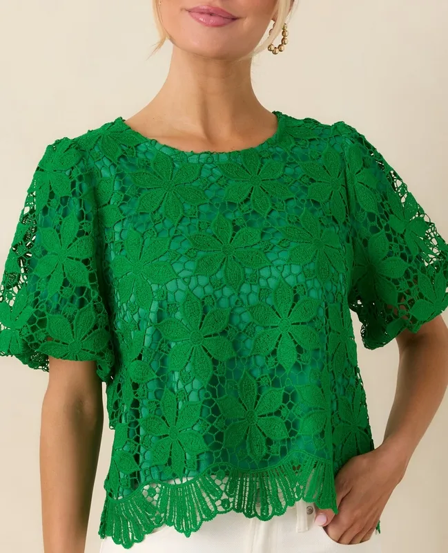 Green Floral Lace Top