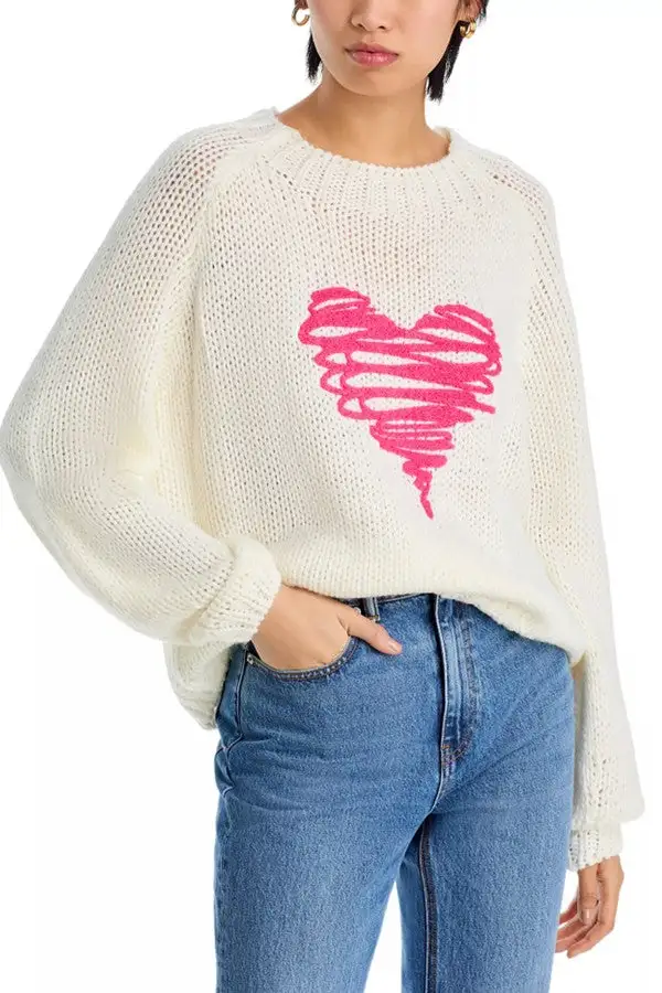 Women's Navy Red Heart Crew Neck Sweater