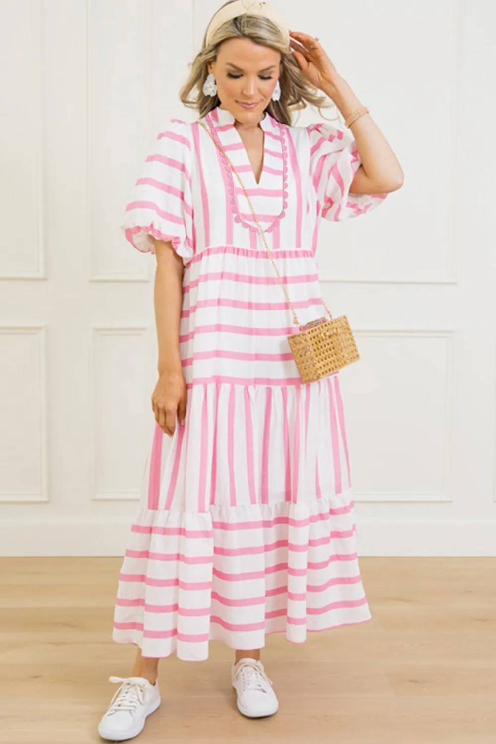 Pink Stripe Ricrac Trim Dress