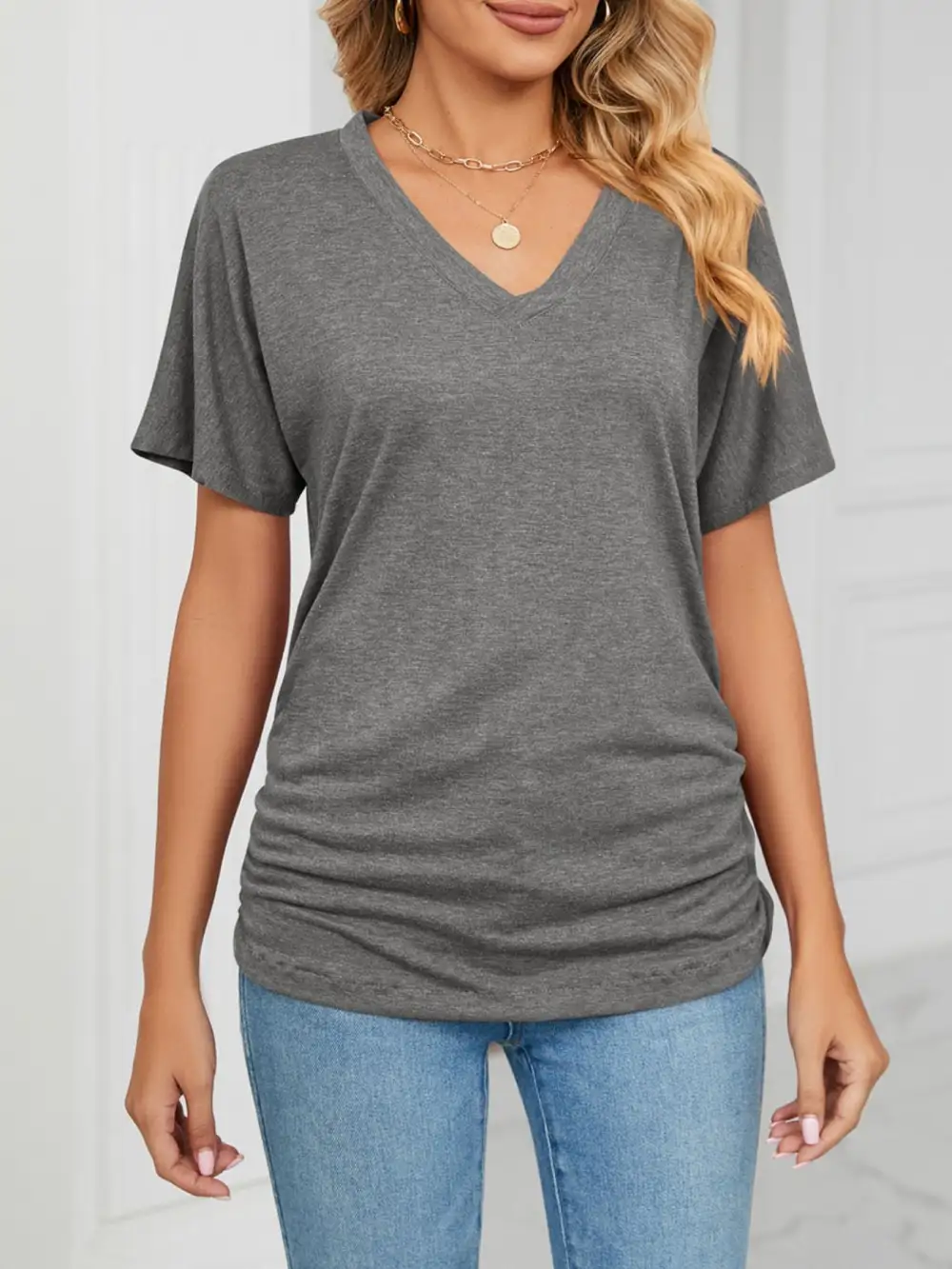 Polished V-Neck Short-Sleeve T-Shirt