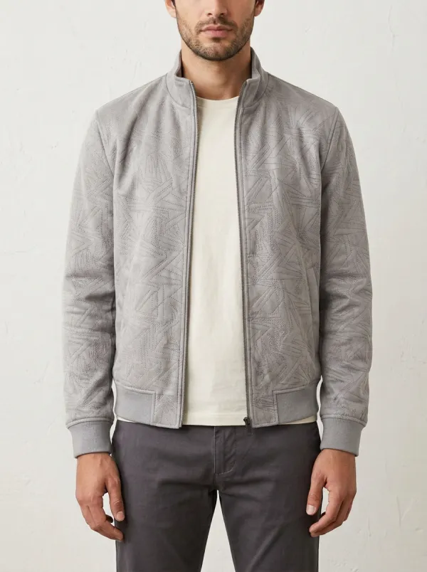 Men's Geometric Pattern Embossed Printed Bomber Jacket