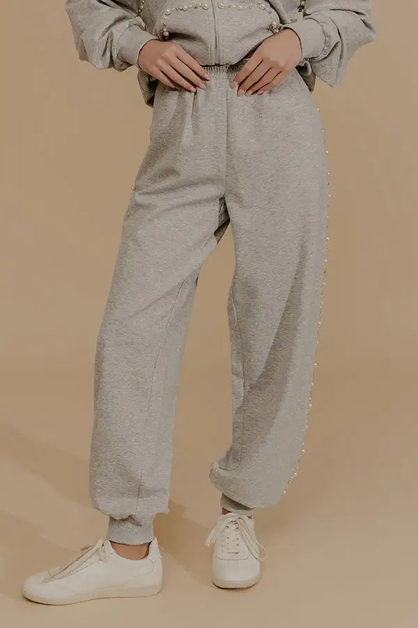 High Waist Pearl Embellished Jogger Pants