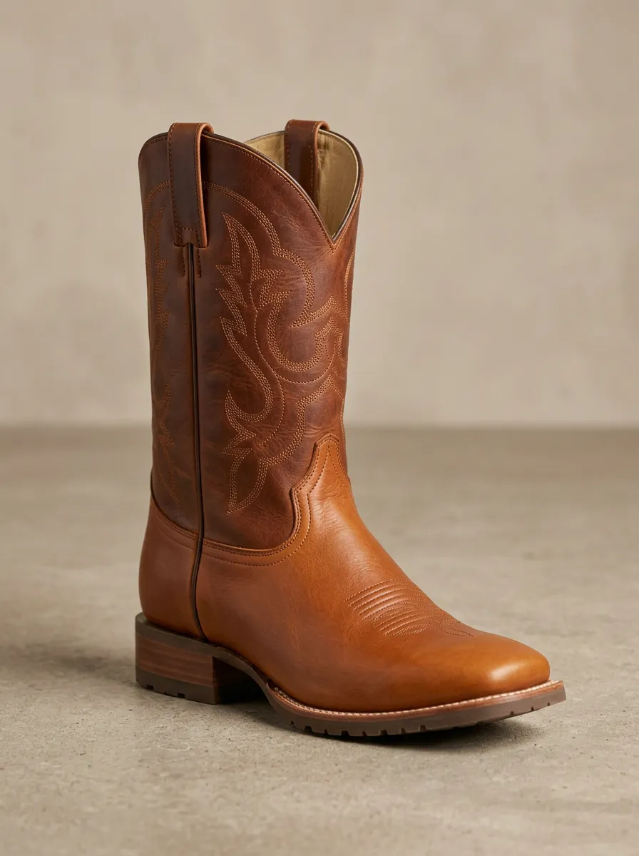 Men's Tonal-Embroidery Square-Toe Western Boots