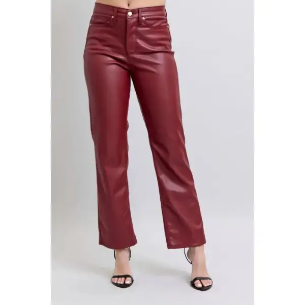 Full Size High Waist Tummy Control Faux Leather Straight Pants Plus Size