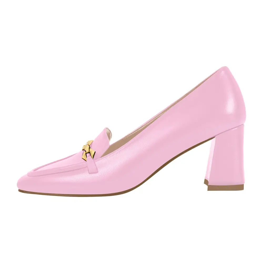 Square Toe Chunky Heel Chain Accent Pumps