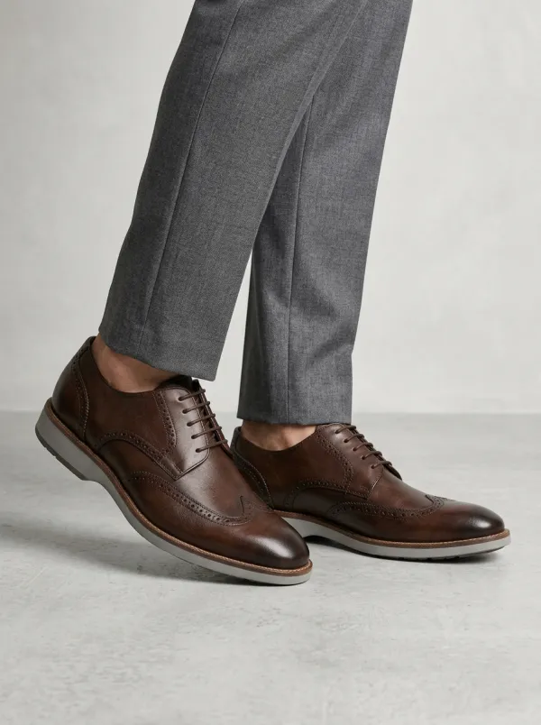 Men's Classic Business Wingtip Brown Leather Oxford Shoes