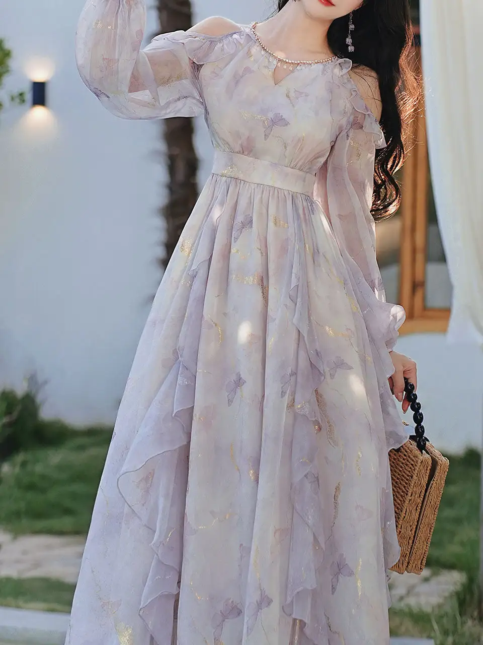 Floral Chiffon Ruffled Maxi Dress