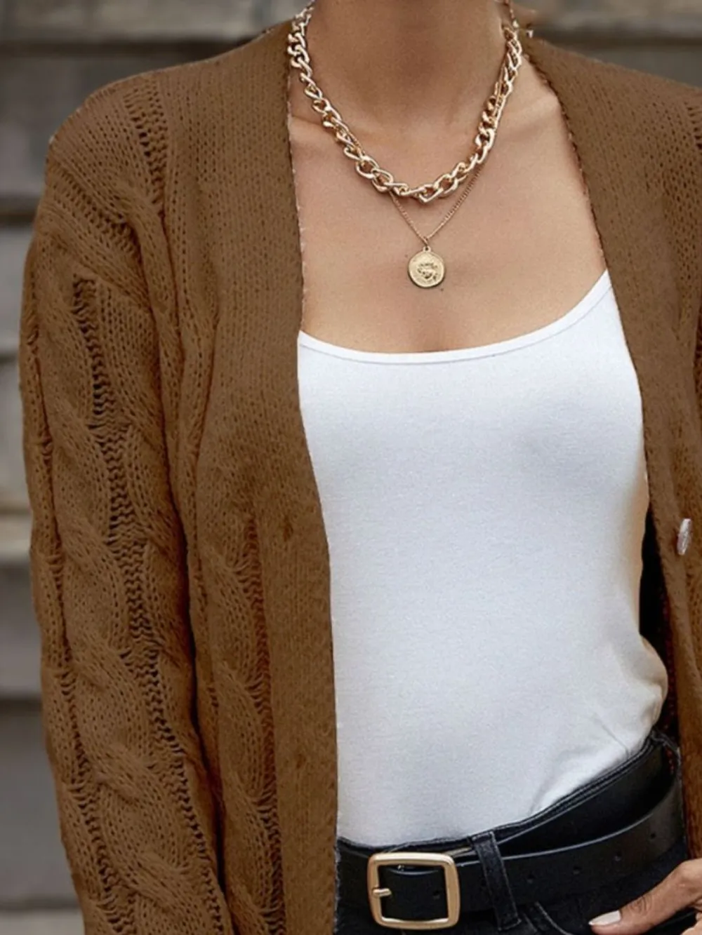 Cable-Knit Button-Down Cardigan
