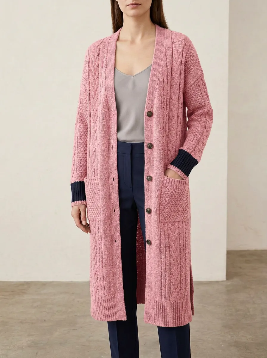 Women's Casual Cable Knit Button Detail Knit Cardigan