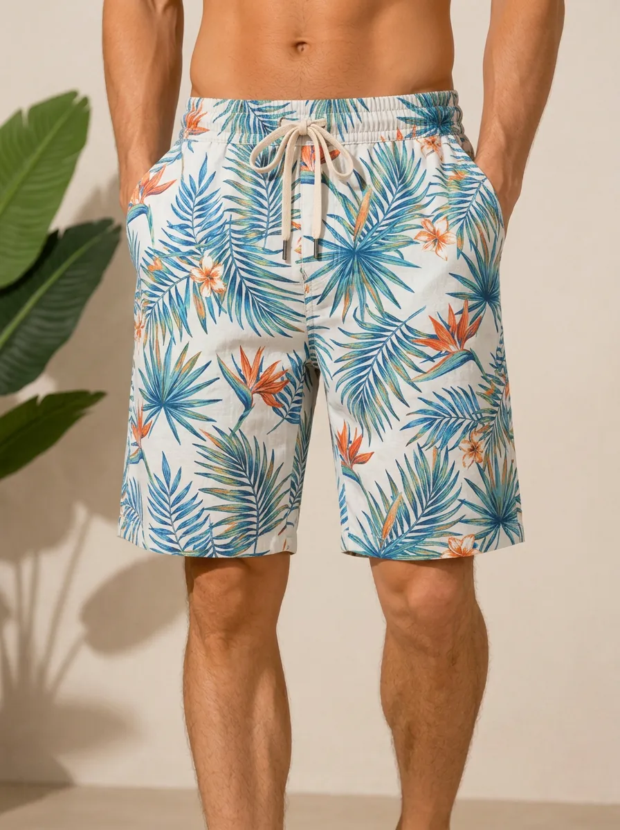 Men's Tropical Vacation Bird of Paradise Printed Shorts