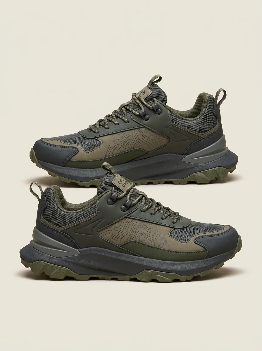 Casual Detail Hiking-Inspired Topographic Casual Sneakers