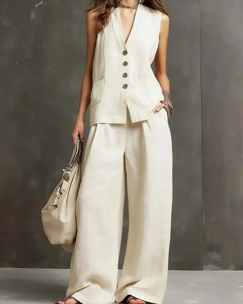 Tailored Waistcoat and Wide-Leg Trousers Set