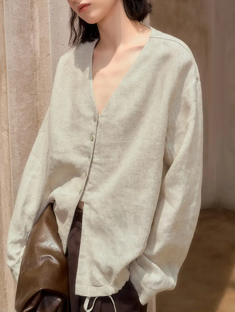 Pure Linen V Neck Relaxed Fit Top