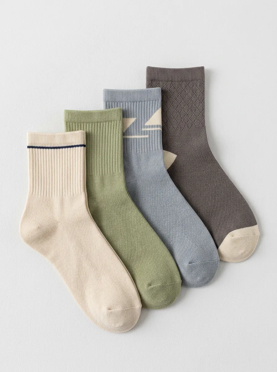 Classic Geometric Four-Pair Crew Socks