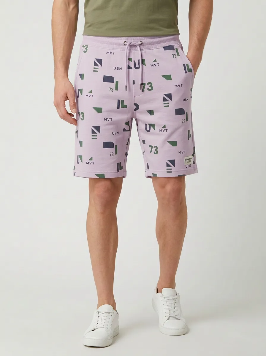 Men's Geometric Drawstring Printed Sweat Shorts
