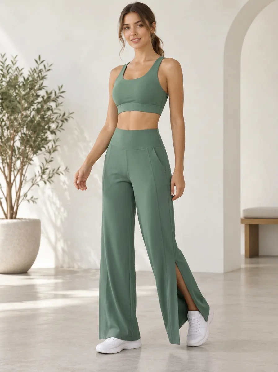 Women's High Waist Everyday Active Wide Leg Slit Sport Pants