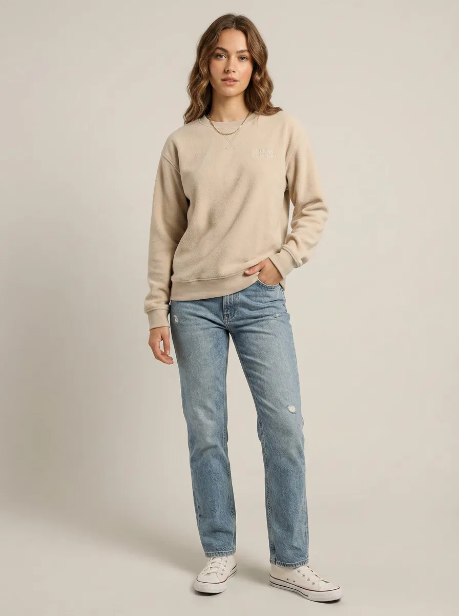 Women's Urban Comfort Minimalist Embroidered Fleece Sweatshirt