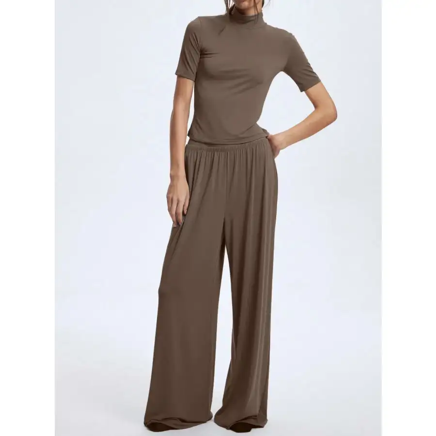 Mock Neck Short Sleeve Top and Pants Set