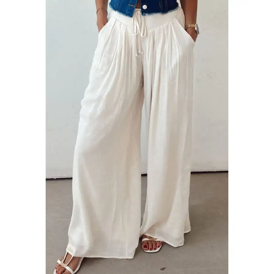 Tie Waist Pleated Wide Leg Pants