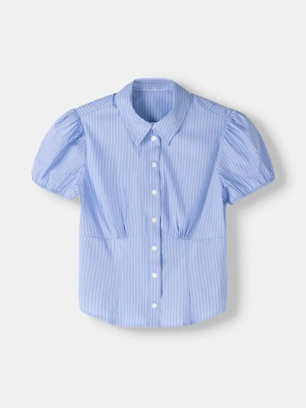 Puff-Sleeve Striped Buttoned Shirt