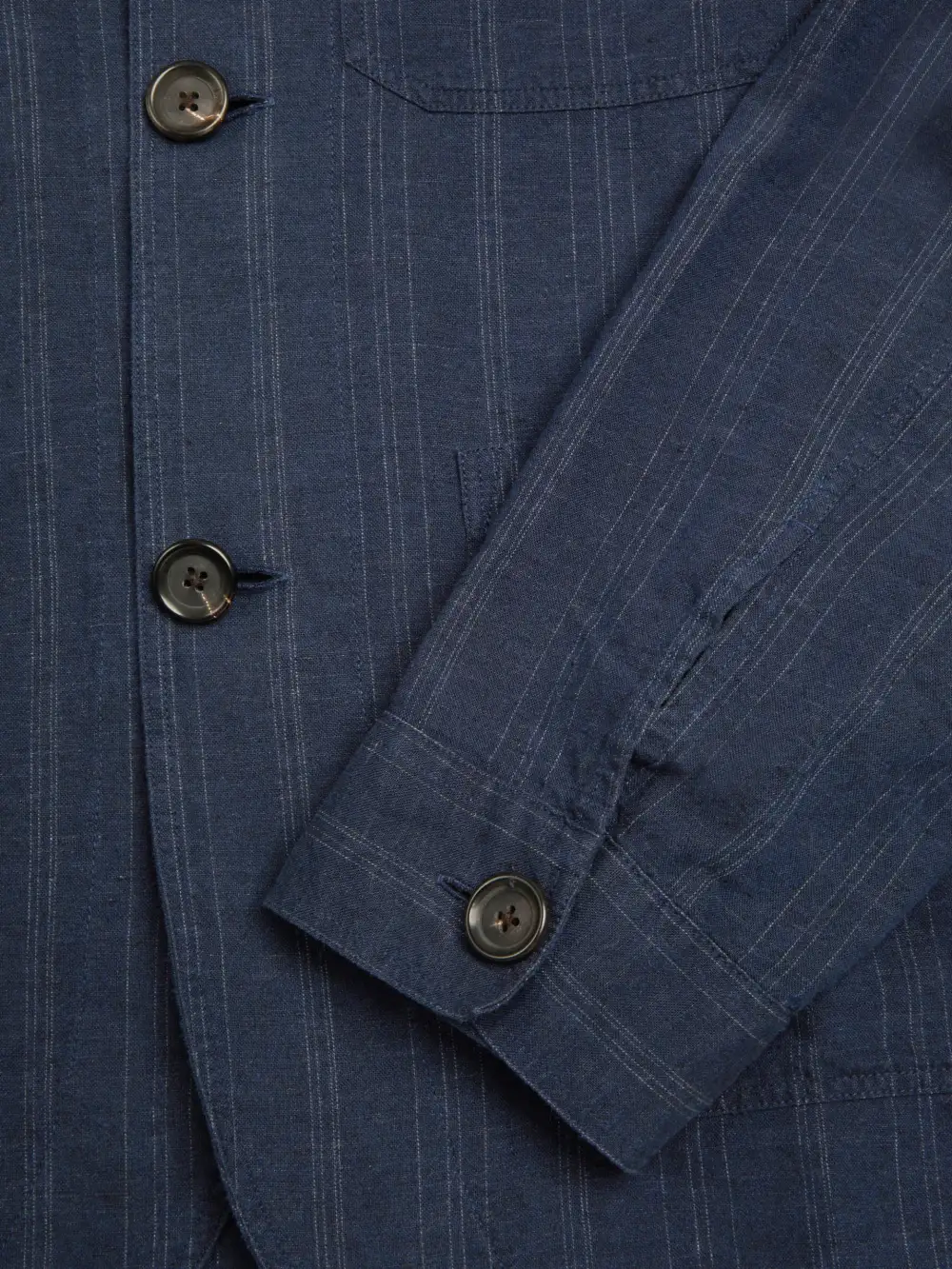 Blue Long Sleeve Cotton-Linen Jacket