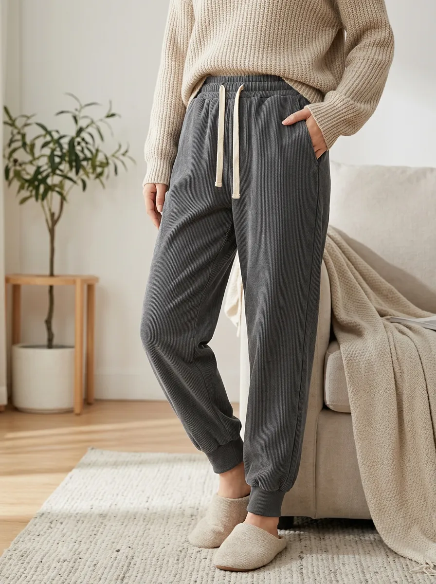 Women's Tapered Drawstring Corduroy Jogger Pants