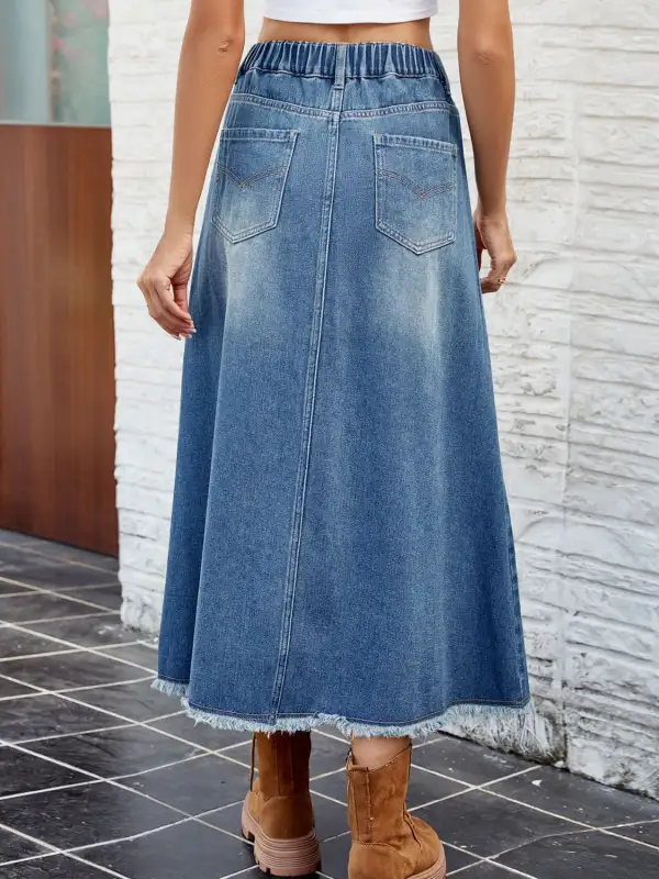 Casual Button Front Denim Detail Skirt