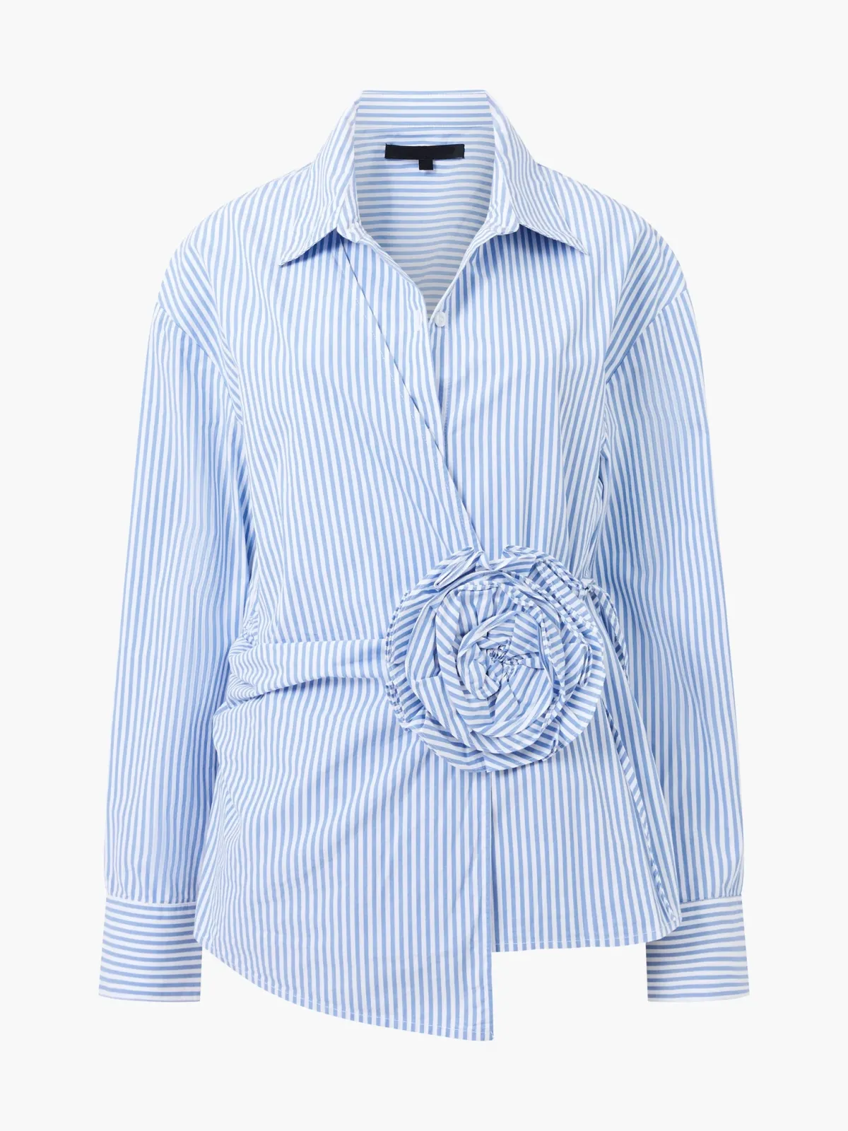 Soft Cotton Patch Blue Striped Shirt