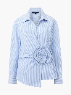 Soft Cotton Patch Blue Striped Shirt