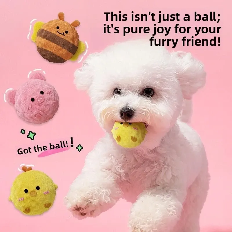 Dog Toy Small Plush Shape Cute Dog Bouncy Toy Ball Chewing Molar Sounding Ball Pet Toy