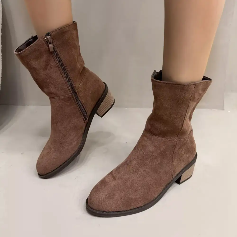 Round Toe Block Heel Ankle Boots