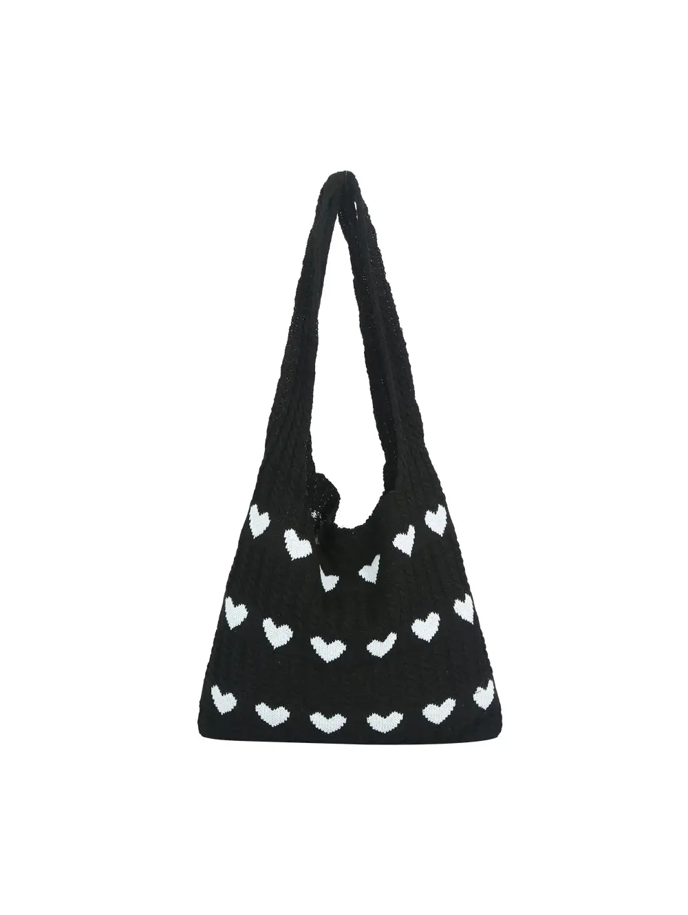 Heart Pattern Knit Shoulder Bag