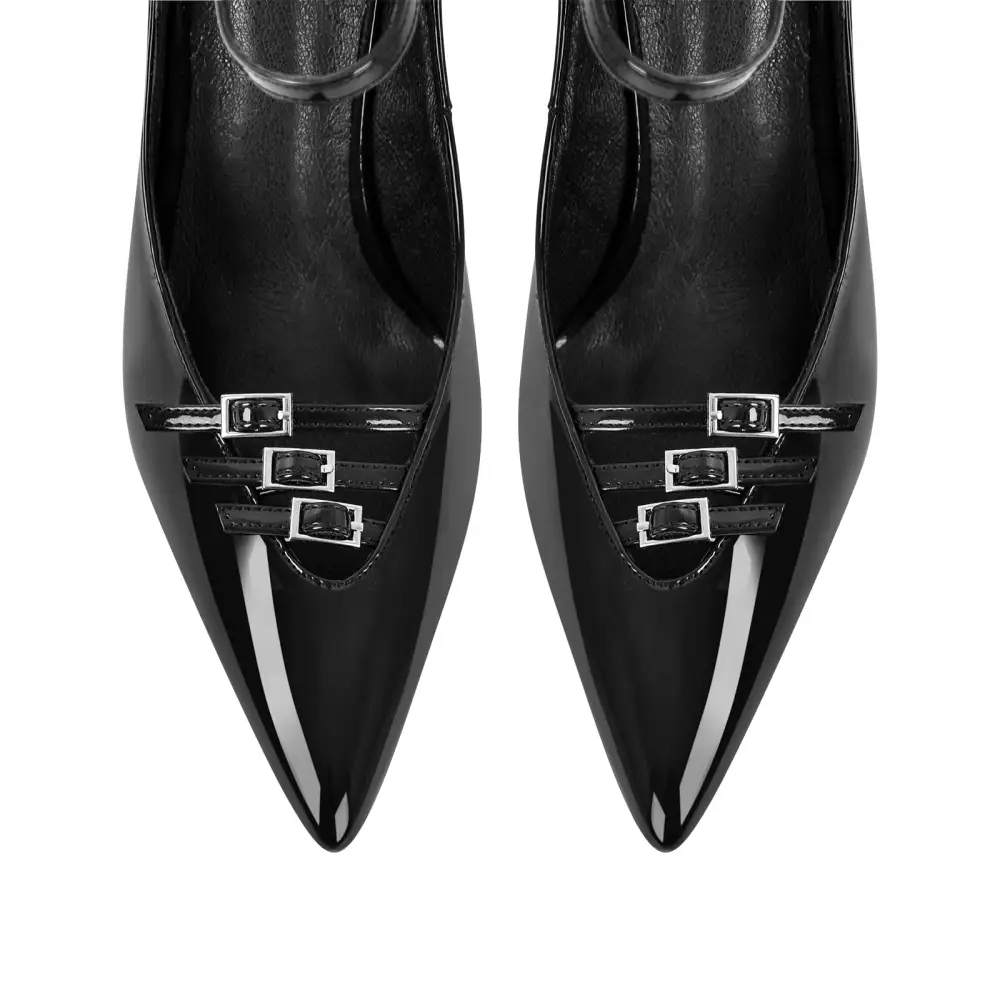 Polished Pointed Toe Stiletto Ankle Strap Pumps