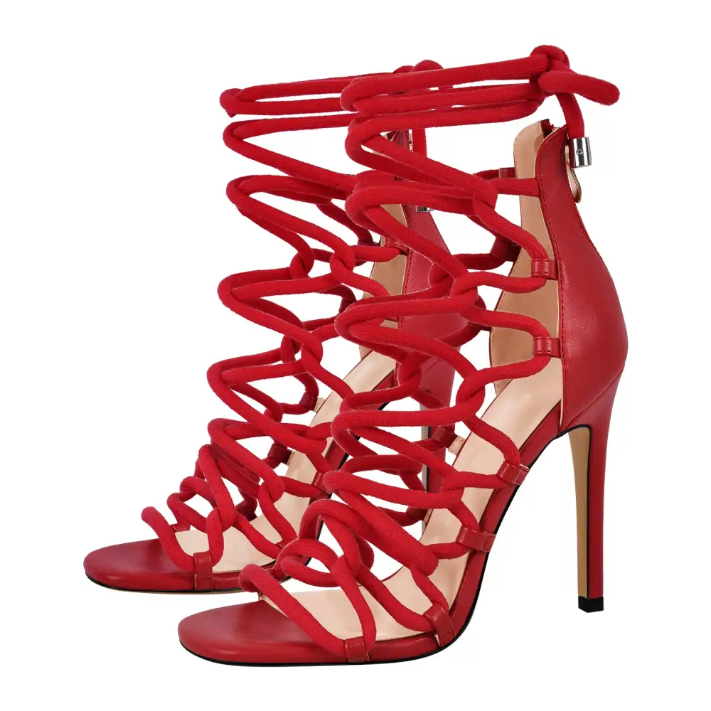 Gladiator Round Toe Lace Up Stiletto Sandals