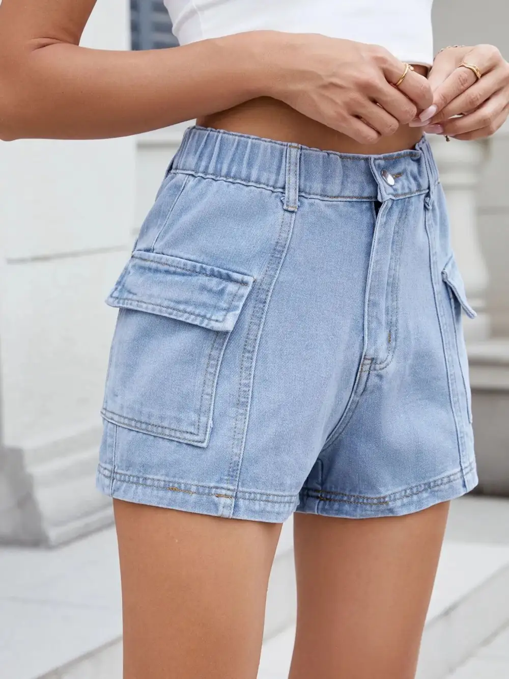 High Waist Cargo Shorts Denim Pants