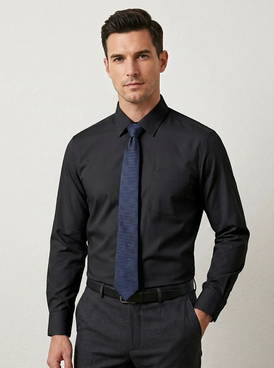 Men's Non-Iron Cotton Solid Grey Formal Long Sleeve Shirt