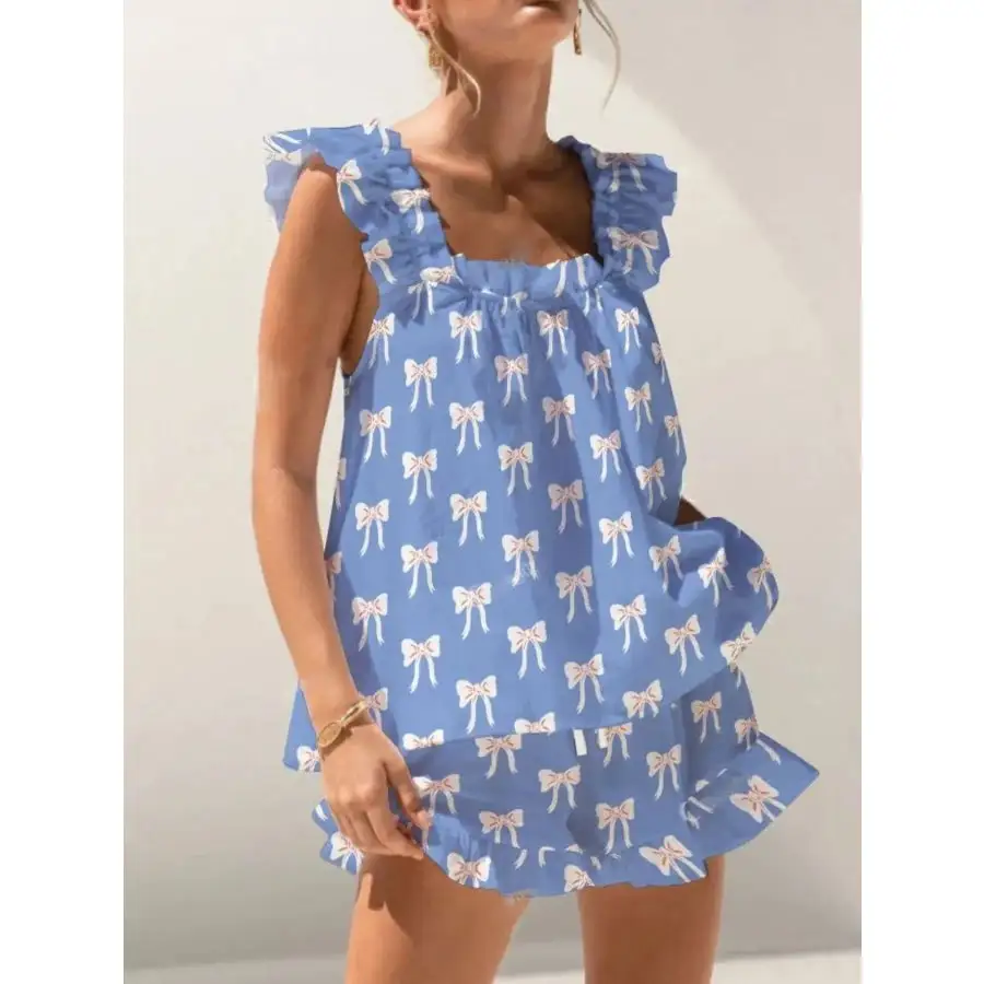 Ruffled Striped Tank and Shorts Set