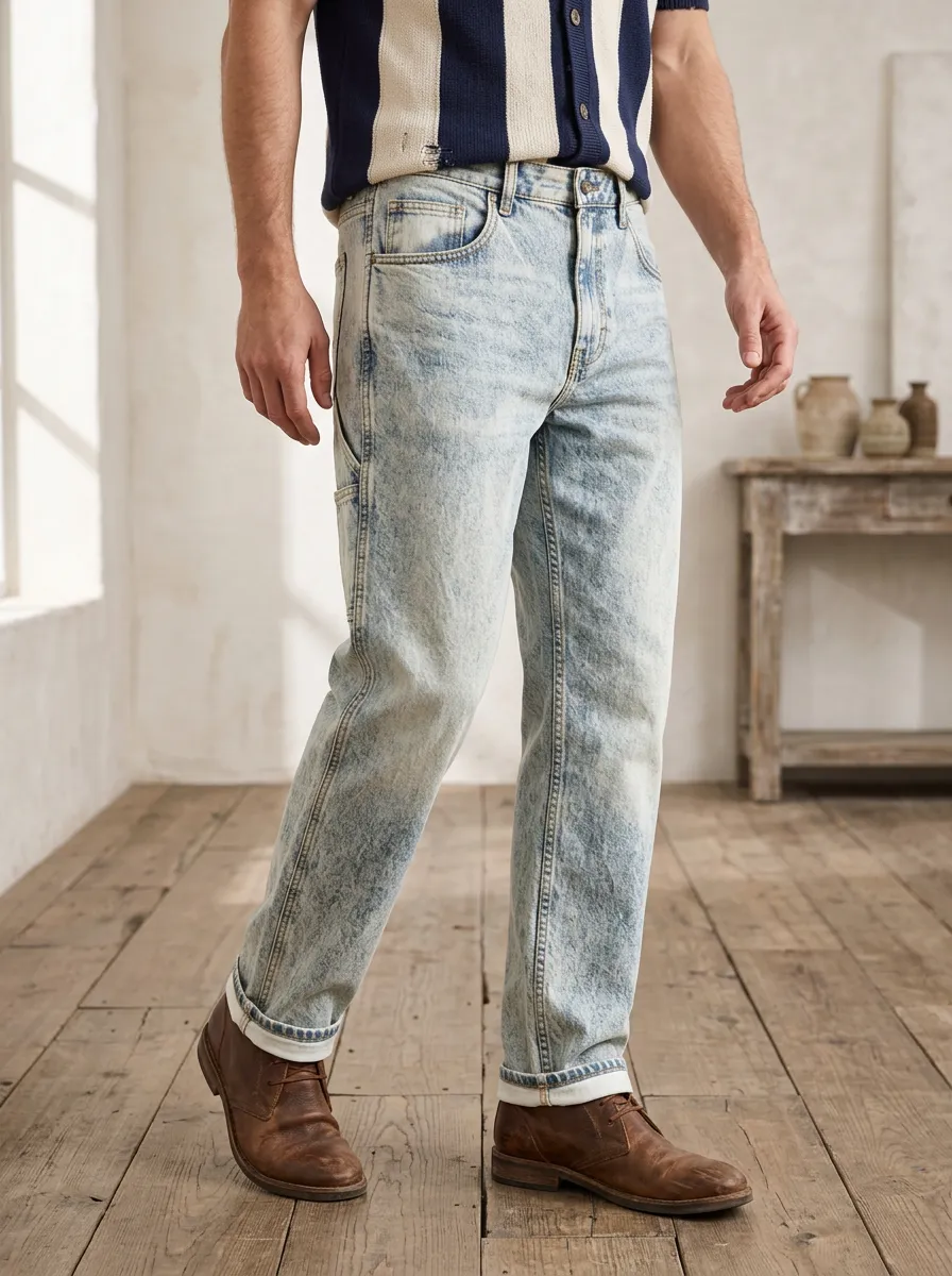 Men's Vintage Style Acid Wash Denim Jeans