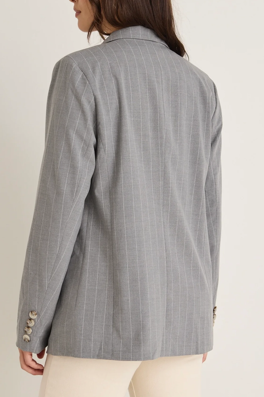 Grey Pinstripe Double - Breasted Blazer