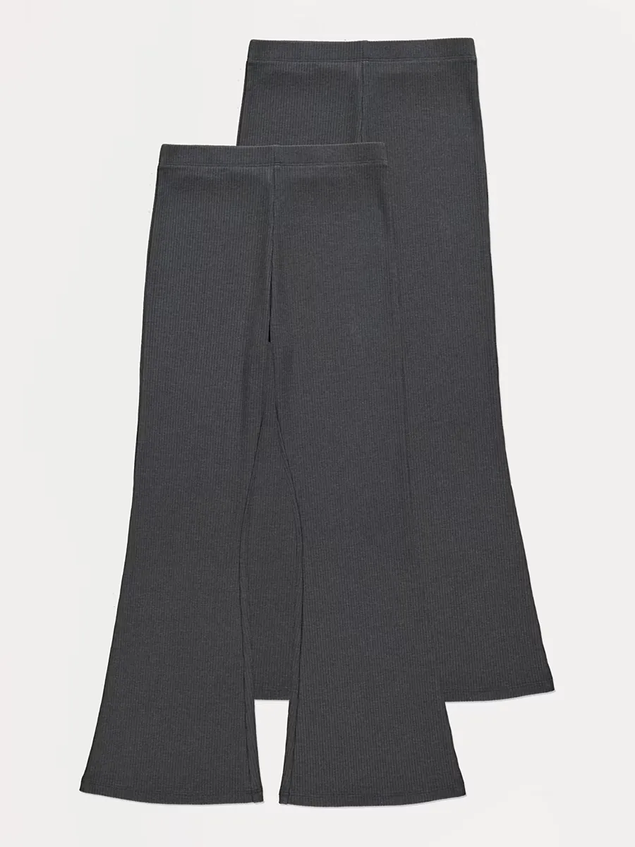 Charcoal Ribbed Flared Leggings 2 Pack