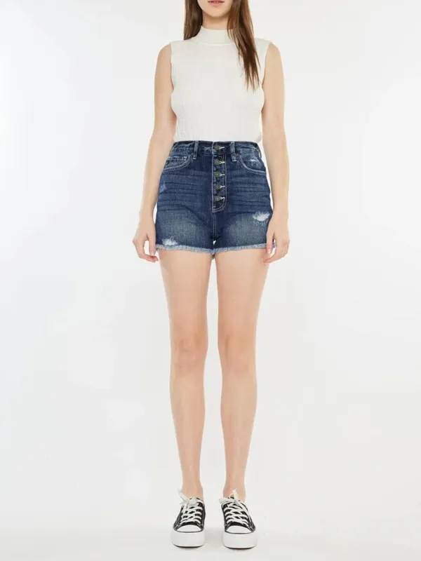 Raw Hem Button Fly Denim Shorts