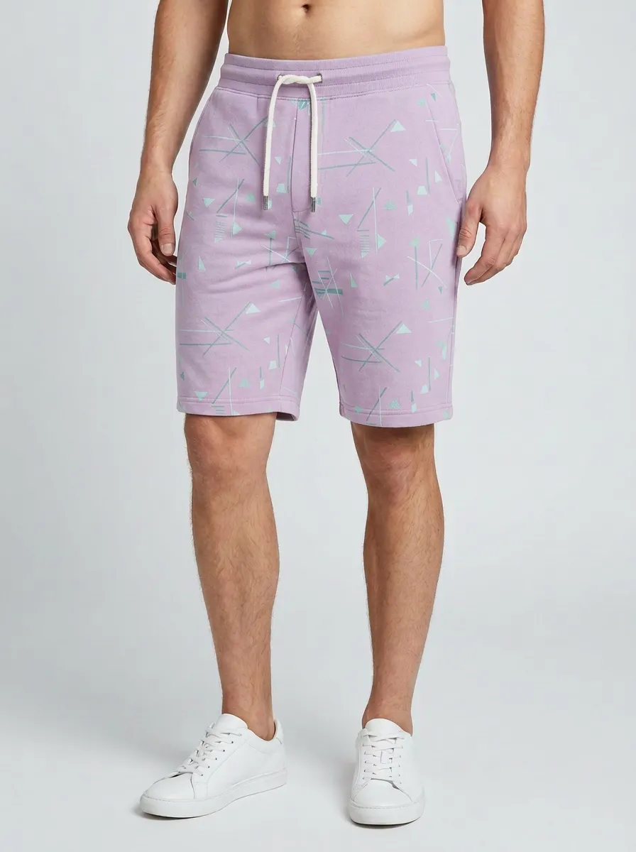 Men's Drawstring Elastic-Waist Relaxed-Fit Printed Sweat Shorts